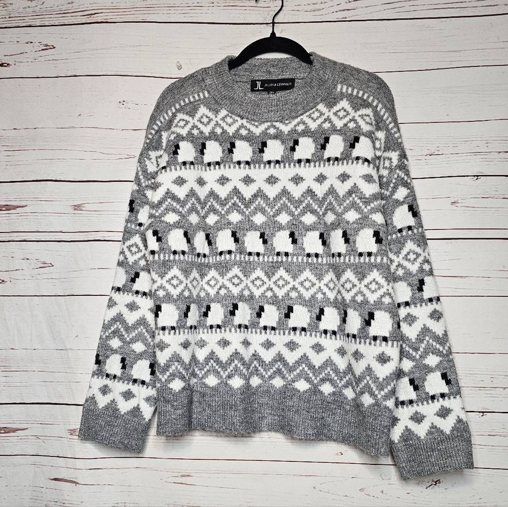 Jules & Leopold Gray and White Sheep & Fair Isle Print Sweater